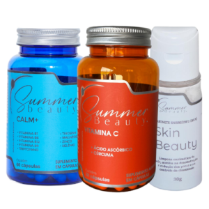 Kit 1 pote de Vitamina C 1 pote de Calm+ e um frasco do Skin Beauty